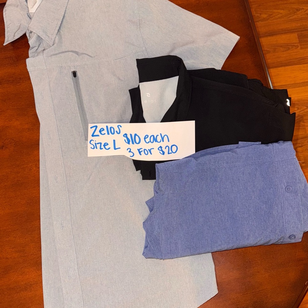 ZELOS Button Down Shirts in Black, Blue, and Gray